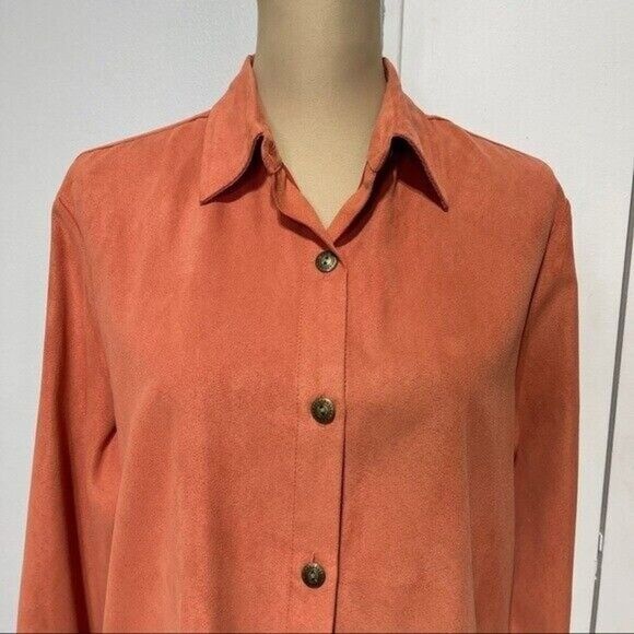 Women Faux Suede Shirt Size Medium Orange Button Up Dressbarn - Picture 6 of 12